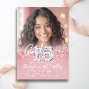 Diamonds Rose Gold Sparkles Chic Photo Sweet 16 Invitation