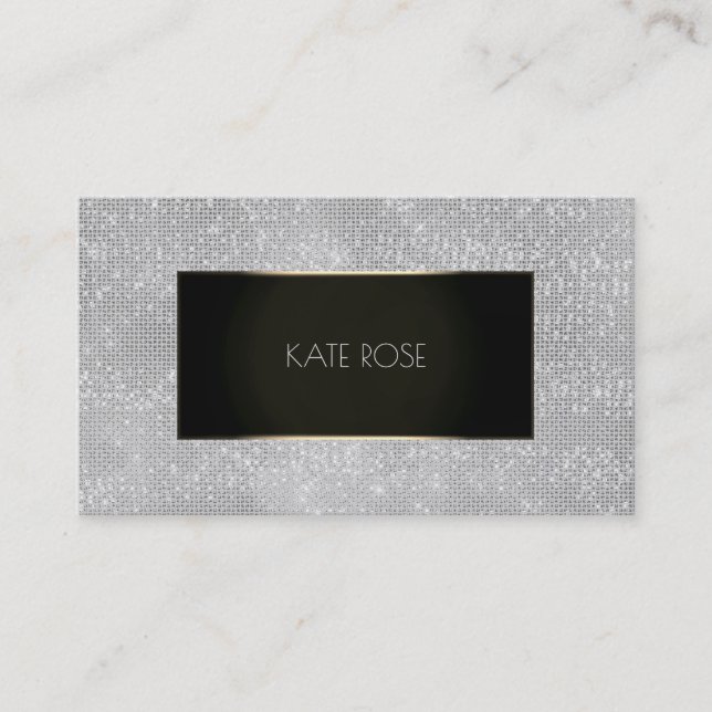 Diamonds Sequin Black Silver Gold Event Planner Business Card (Front)
