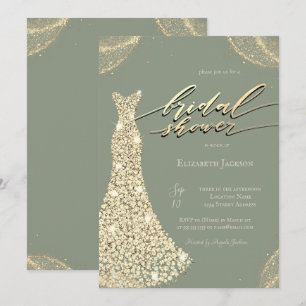 Diamonds Shiny Dress Sage Green Bridal Shower  Invitation