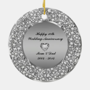 Diamonds & Silver 10th Wedding Anniversary Ceramic Tree Decoration