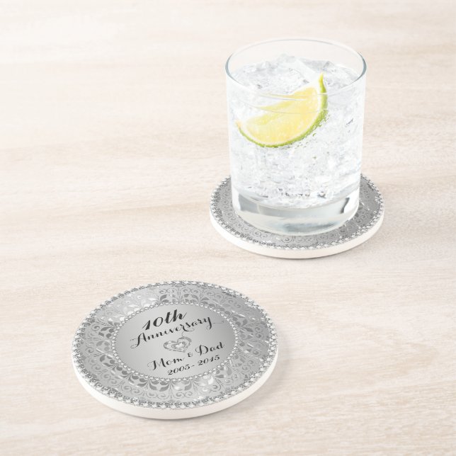 Diamonds & Silver 10th Wedding Anniversary Coaster (Side)