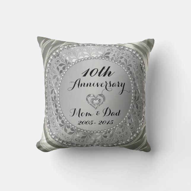 Diamonds & Silver 10th Wedding Anniversary Cushion (Front)