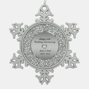 Diamonds & Silver 10th Wedding Anniversary Snowflake Pewter Christmas Ornament