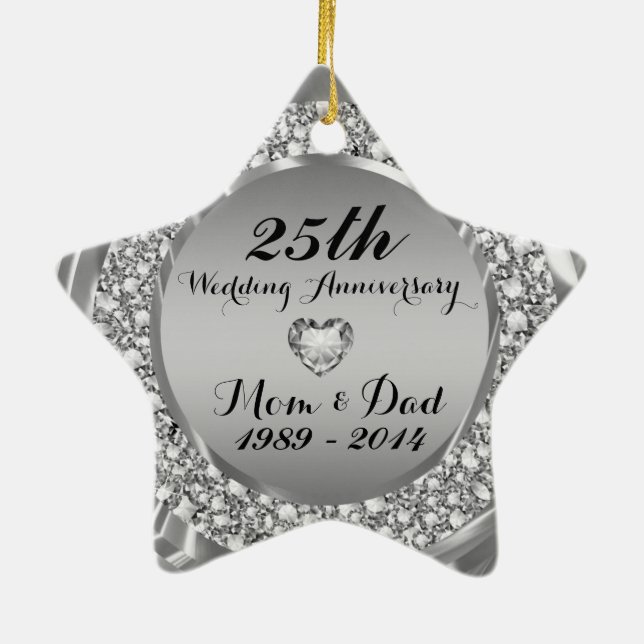 Diamonds & Silver 25th Wedding Anniversary 2 Ceramic Ornament (Back)