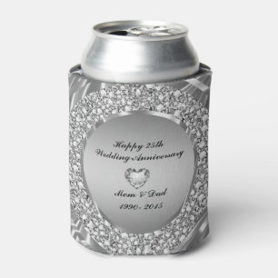 Diamonds & Silver 25th Wedding Anniversary Can Cooler