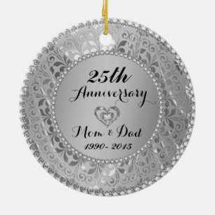 Diamonds & Silver 25th Wedding Anniversary Ceramic Ornament