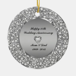 Diamonds & Silver 25th Wedding Anniversary Ceramic Tree Decoration