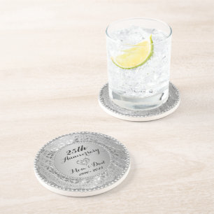 Diamonds & Silver 25th Wedding Anniversary Coaster