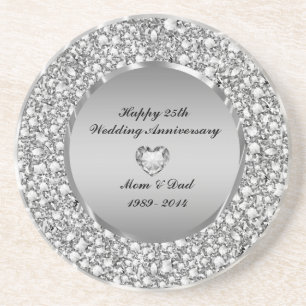 Diamonds & Silver 25th Wedding Anniversary Coaster