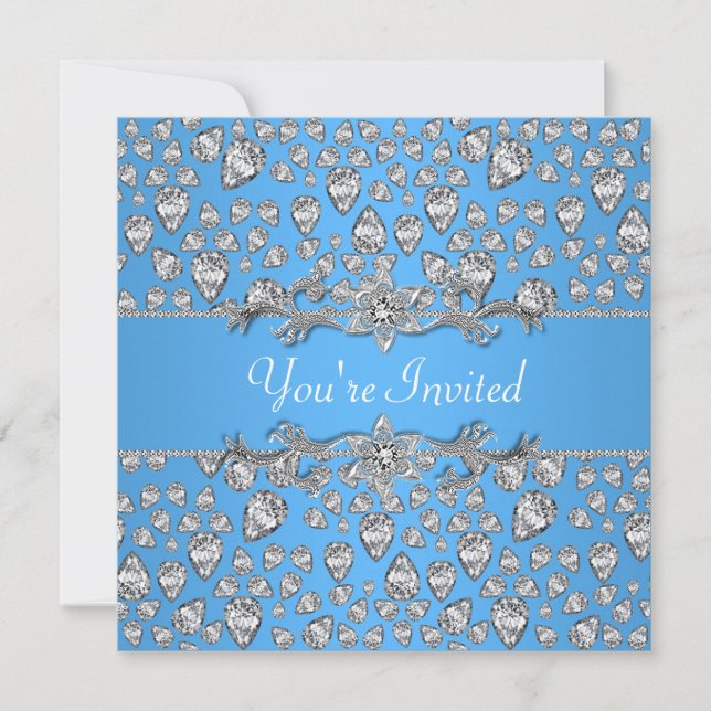 Diamonds Silver Blue All Occasion Party Invitation (Front)