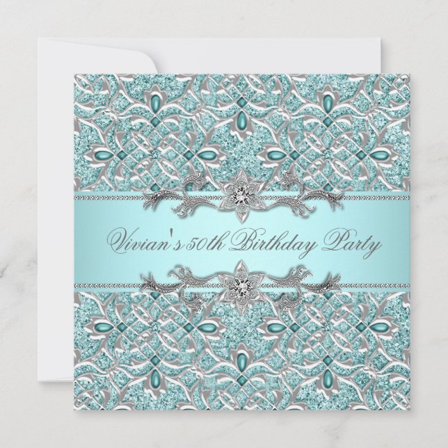 Diamonds Silver Blue All Occasion Party Invitation (Front)