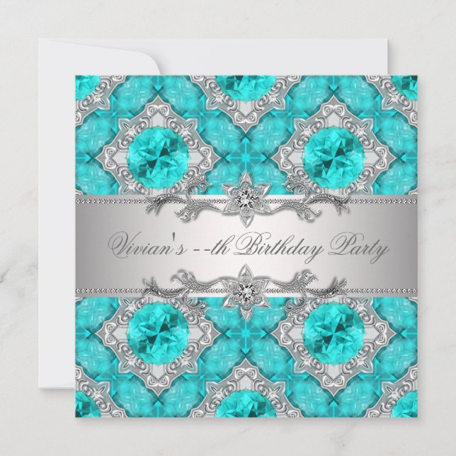 Diamonds Silver Blue All Occasion Party Invitation (Front)