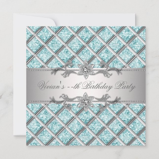 Diamonds Silver Blue All Occasion Party Invitation (Front)