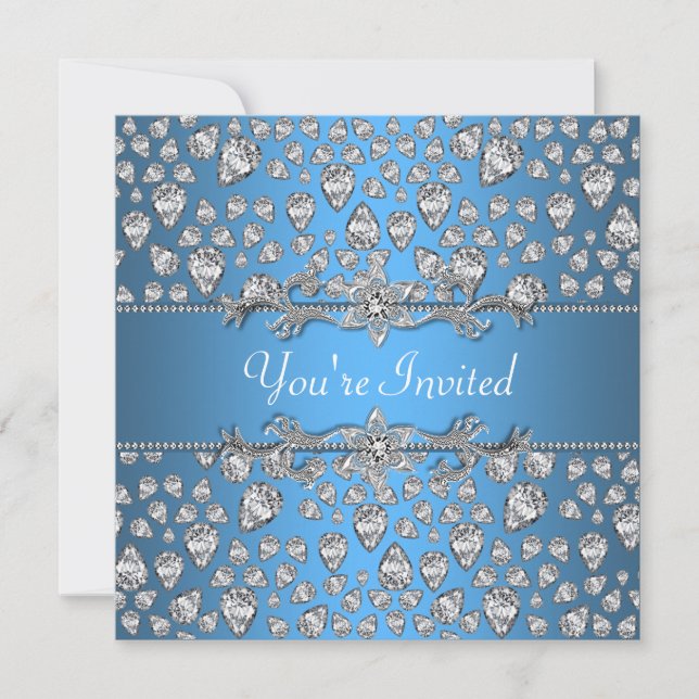 Diamonds Silver Blue All Occasion Party Invitation (Front)
