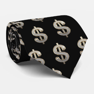 Diamonds & Silver Dollar Sign Bling Tie