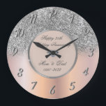 Diamonds Silver Glitter 25 Wedding Anniversary  Large Clock<br><div class="desc">Elegant silver diamond wedding anniversary clock.</div>