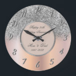 Diamonds Silver Glitter 25 Wedding Anniversary  Large Clock<br><div class="desc">Elegant silver diamond wedding anniversary clock.</div>