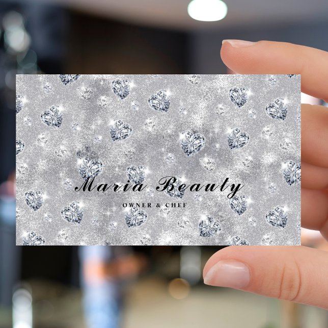 Diamonds Silver Glitter Beauty salon Makeup  Business Card (Creator Uploaded)