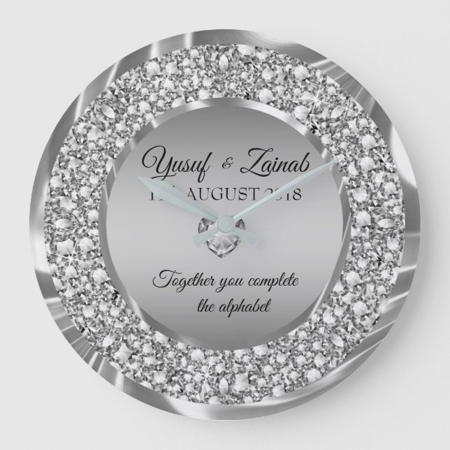 Diamonds & Silver Wedding Gift Large Clock (Front)