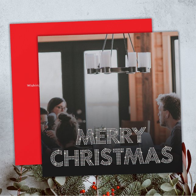Diamonds Team Photo Merry Christmas Business Red Holiday Card (Front and Back)
