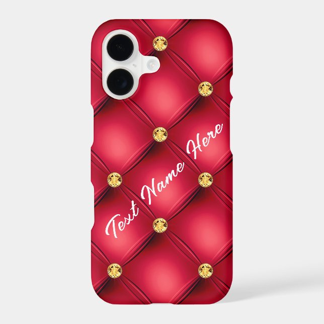 Diamonds Tufted Red Gold iPhone Case Custom Text (Back)