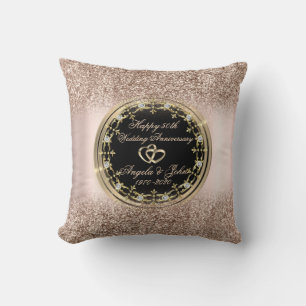 DiamondsHearts Rose Gold Glitter 50th Anniversary Cushion