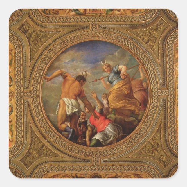 Diana and Actaeon, from the ceiling of the library Square Sticker (Front)