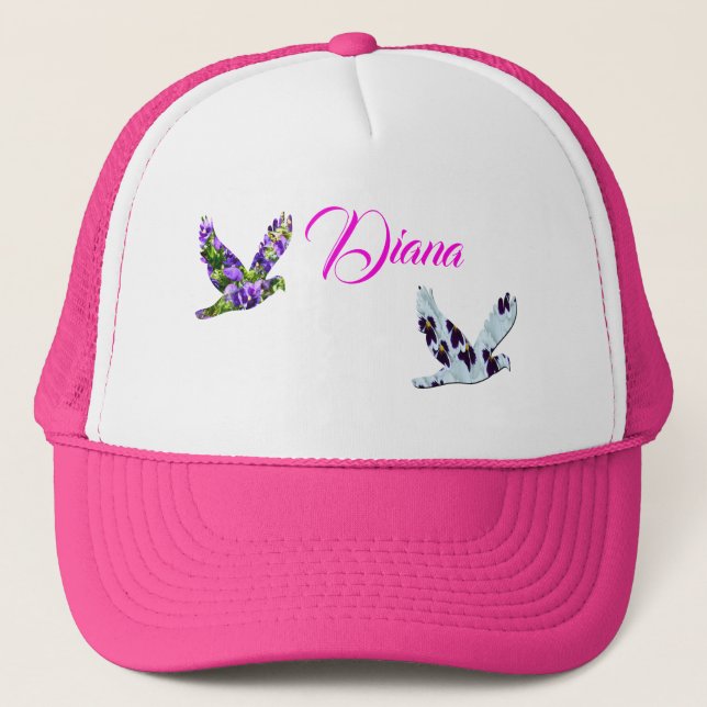 Diana, Girls Name Logo With Doves, Trucker Hat (Front)