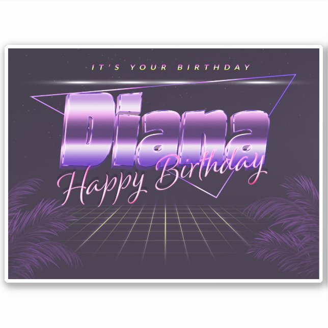 Diana Name First name lila retro Sticker Birthday (Front)