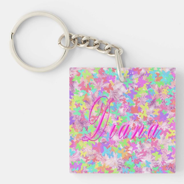 Diana, Name Logo On Pastel Butterflies, Key Ring (Front)