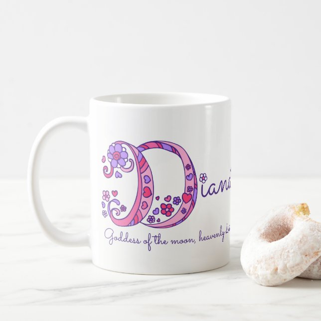 Diana name meaning personalised D monogram mug (With Donut)