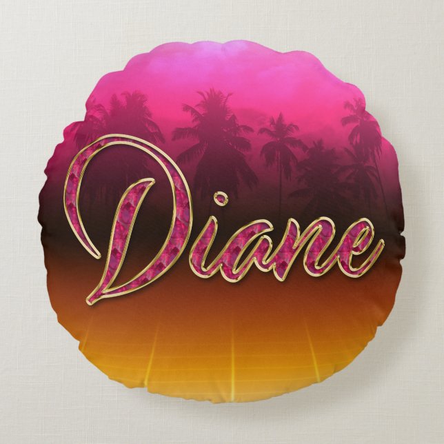 Diane First Name Golden pink cushion (Front)