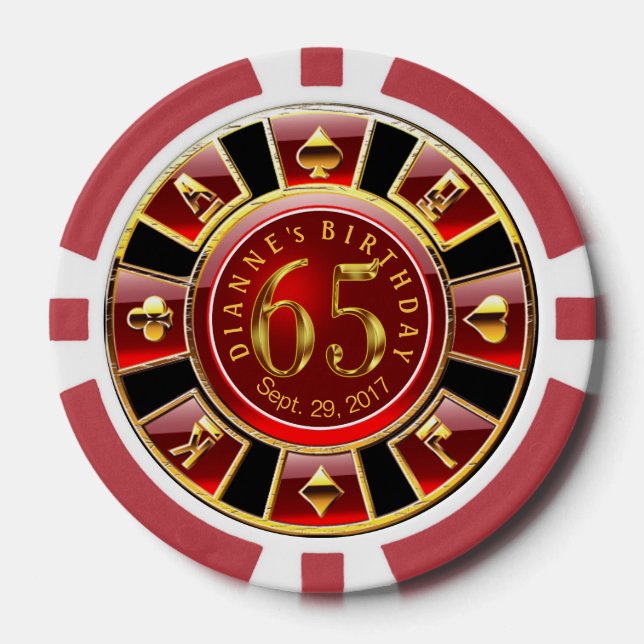 Dianne 65th Birthday Vegas Casino Chip-Red Poker Chips (Front)