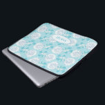 Dianthus white on blue floral named laptop case<br><div class="desc">Uniquley designed carnations white flowers on blue. Perfect to customize and protect your laptop. Add the short name of your choice currently reads Sarah. This pattern is stylized from a photo of a piece of jewelery I made from modeling clay. This original pattern is designed by Sarah Trett.</div>