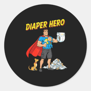 Diaper Hero Funny Cartoon Dad Design For New Fathe Classic Round Sticker