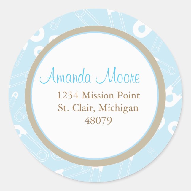 Diaper Pins Favour Sticker or Address Label (Front)