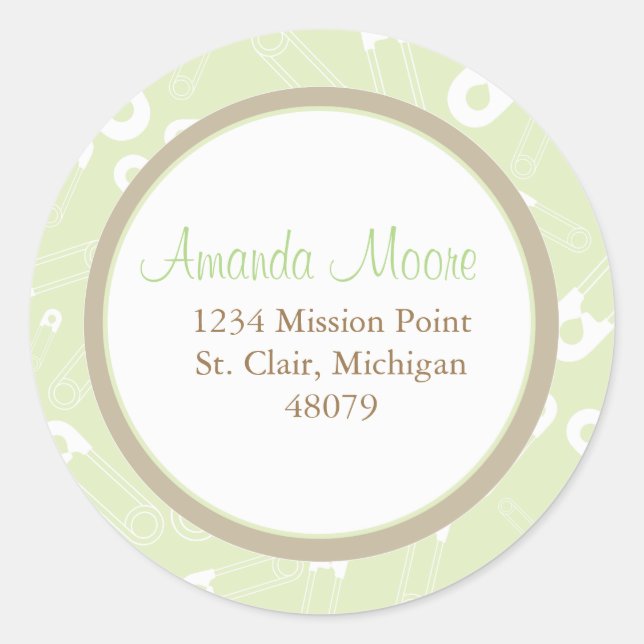 Diaper Pins Favour Sticker or Address Label (Front)