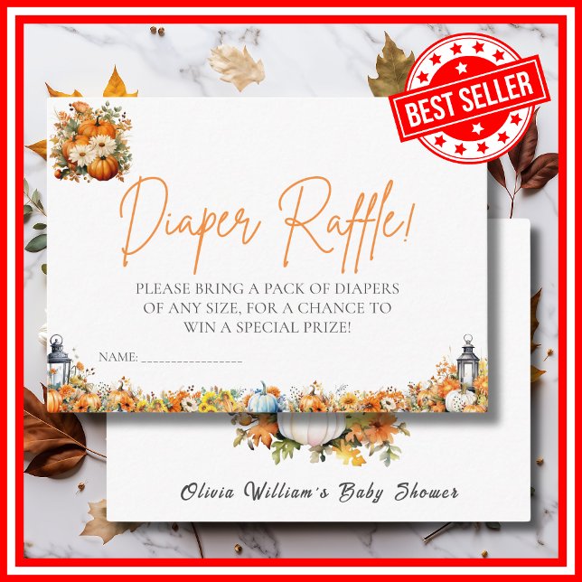 DIAPER RAFFLE A Little Pumpkin Fall Autumn Enclosure Card (A Little Pumpkin is on the Way Fall Autumn Floral DIAPER RAFFLE Enclosure Card )
