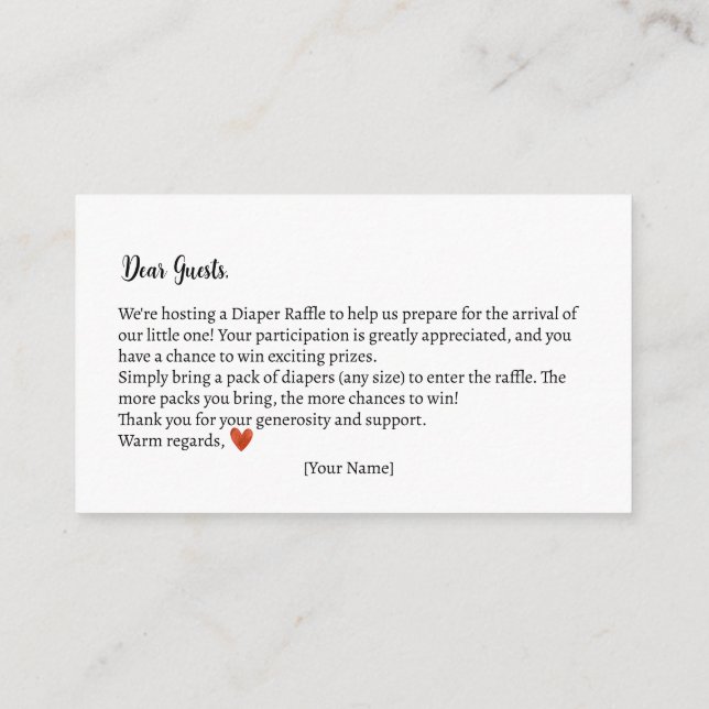 Diaper Raffle Autumn Teddy Bear Baby Shower Enclosure Card (Back)