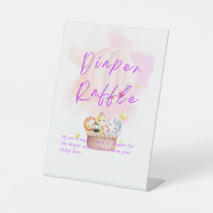Diaper Raffle Baby Animal Safari in Pink  Pedestal Sign