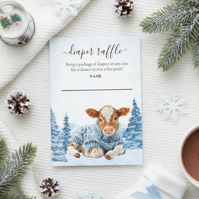 Diaper Raffle Baby Cow Calf Winter Christmas Enclosure Card (Creator Uploaded)