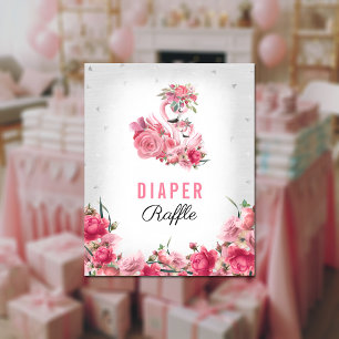 Diaper Raffle Baby Game Silver Flamingo Ballerina Poster