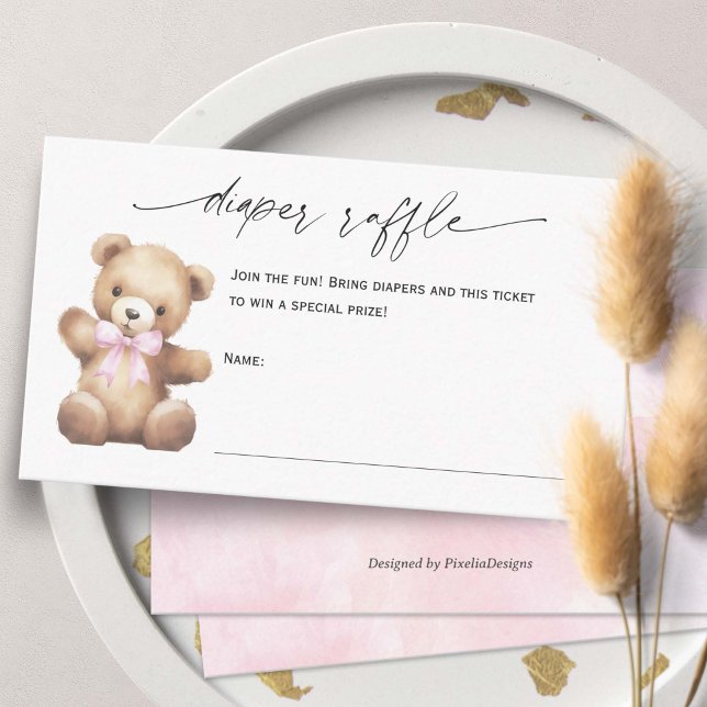 Diaper Raffle Baby Girl Shower Teddy Bear Themed Enclosure Card (Pink We Can Bearly Wait, Teddy Bear Gender Neutral baby Shower Diaper raffle TIcket Cards)