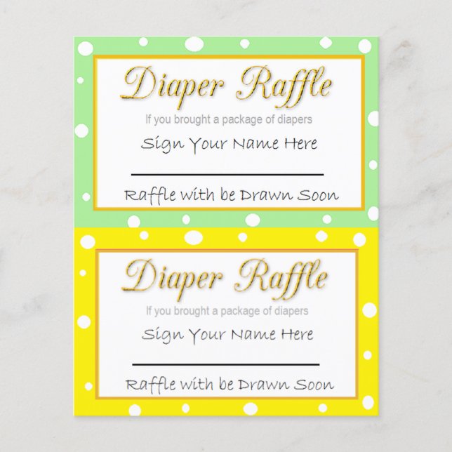 Diaper Raffle Baby Shower Game Yellow and Green Flyer (Front)