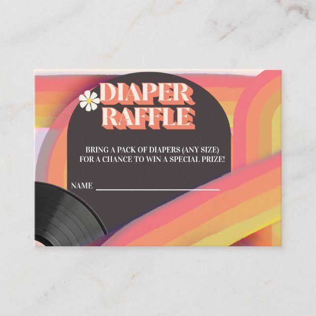 Diaper Raffle Baby Shower Groovy Retro 70s 80s Enclosure Card (Front)