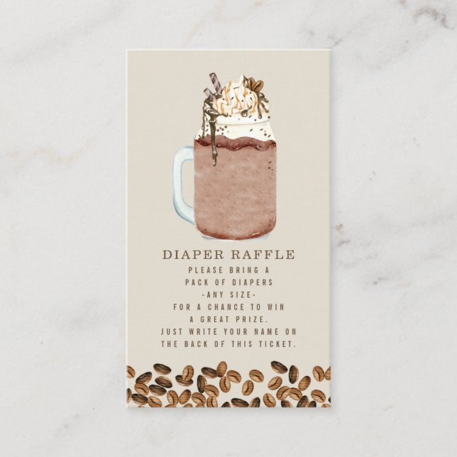 Diaper Raffle Baby Shower Iced Coffee Beans Enclosure Card (Front)