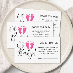 Diaper Raffle Baby Shower Pink Feet Enclosure Card
