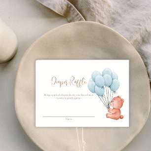Diaper Raffle Baby Shower Teddy Bear & Balloons Enclosure Card