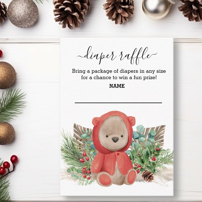 Diaper Raffle Baby Teddy Bear Boho Christmas Enclosure Card (Creator Uploaded)