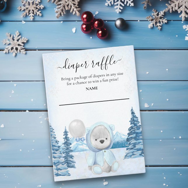Diaper Raffle Baby Teddy Bear Winter Christmas  Enclosure Card (Creator Uploaded)